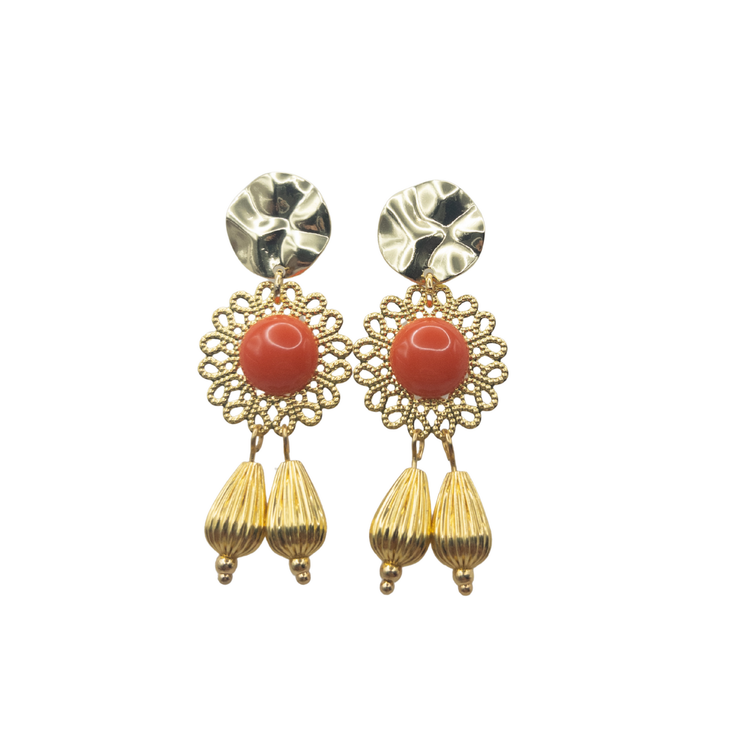 Pendientes flamenca Dorados y coral